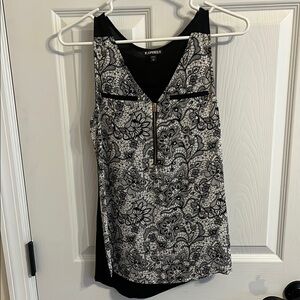Express Black and White Floral Zip Blouse